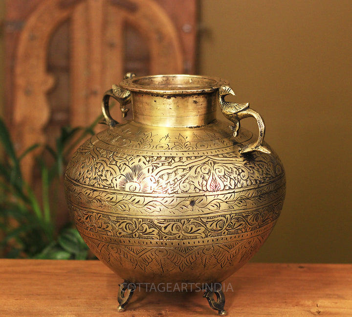 Brass Vintage Carved Planter