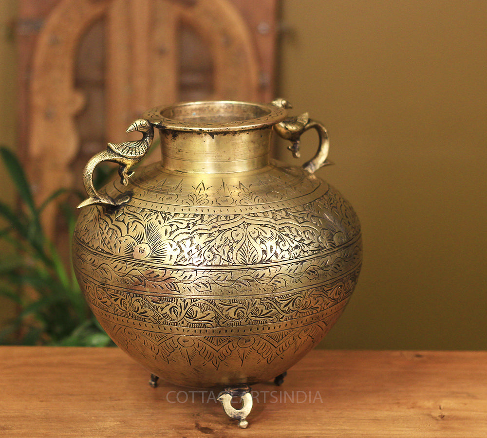 Brass Vintage Carved Planter