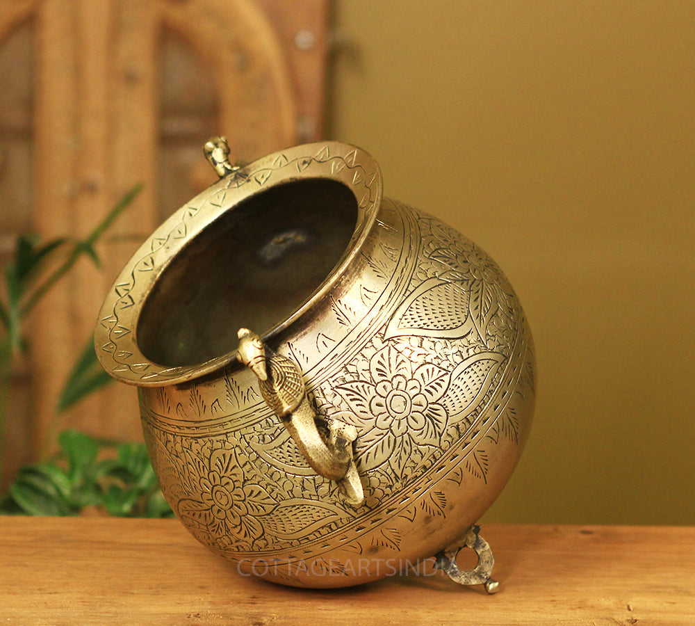 Brass Vintage Carved Planter