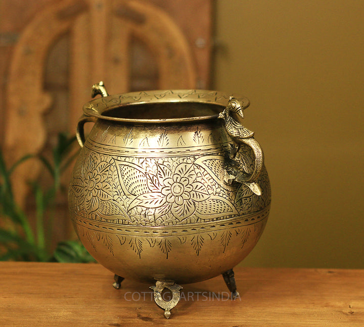 Brass Vintage Carved Planter