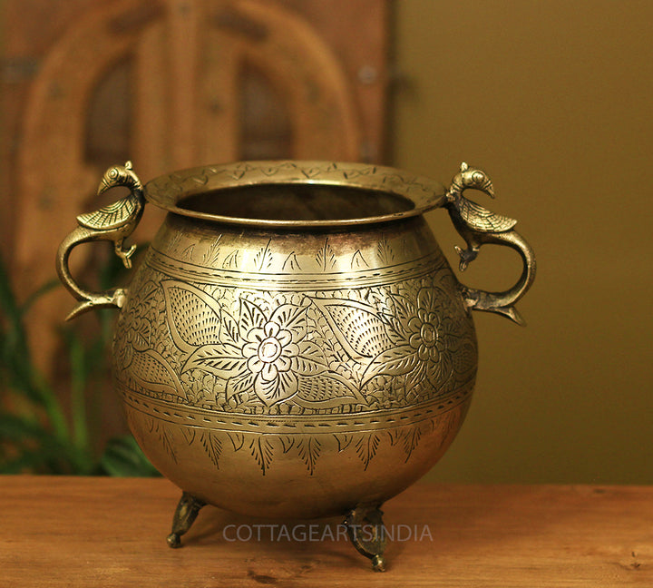 Brass Vintage Carved Planter