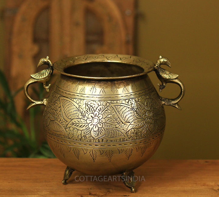 Brass Vintage Carved Planter