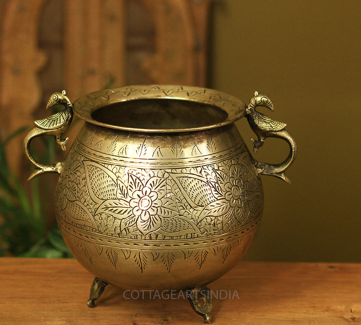 Brass Vintage Carved Planter