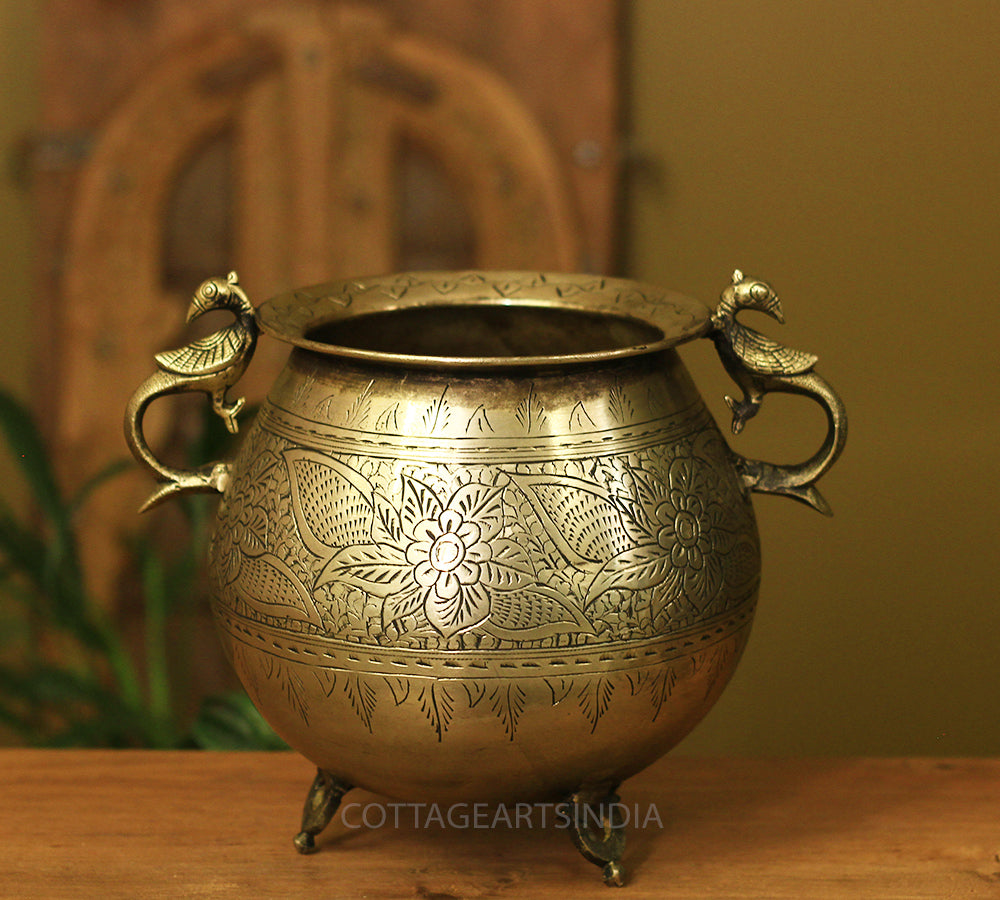 Brass Vintage Carved Planter