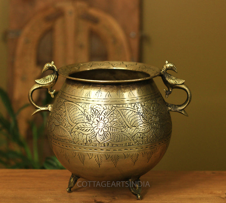 Brass Vintage Carved Planter