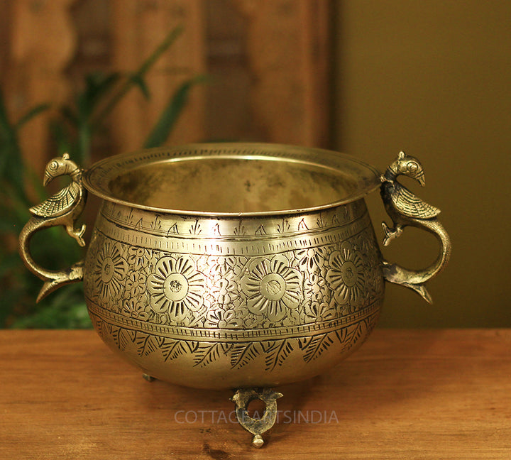 Brass Vintage Carved Planter