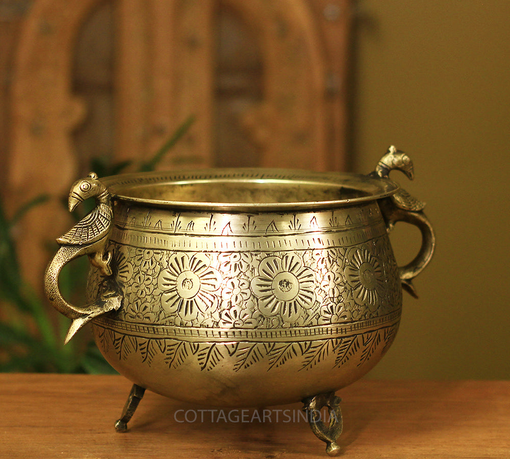 Brass Vintage Carved Planter