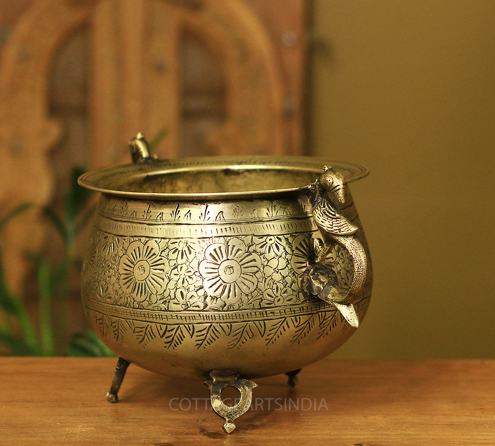 Brass Vintage Carved Planter