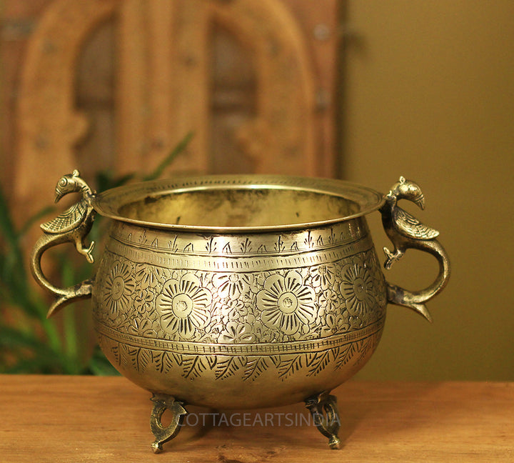 Brass Vintage Carved Planter