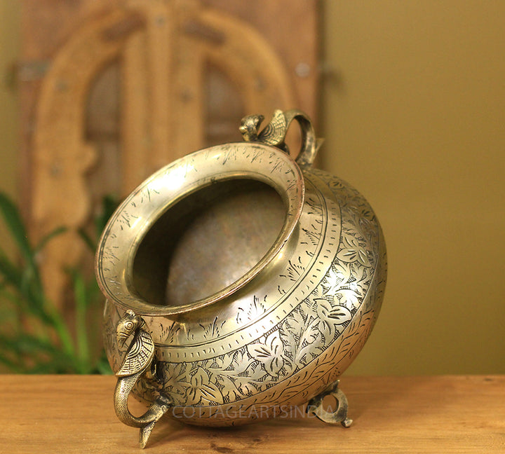 Brass Vintage Carved Planter