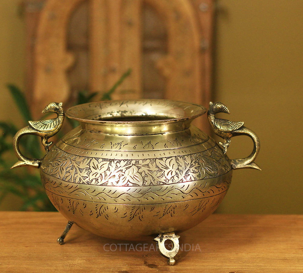 Brass Vintage Carved Planter