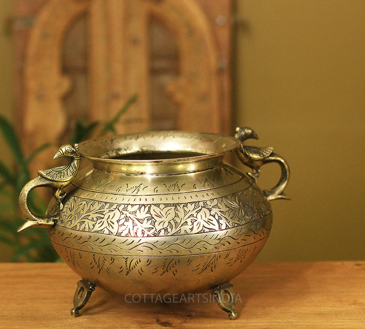 Brass Vintage Carved Planter