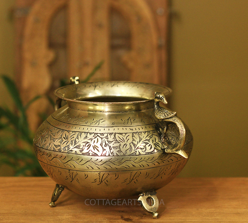 Brass Vintage Carved Planter