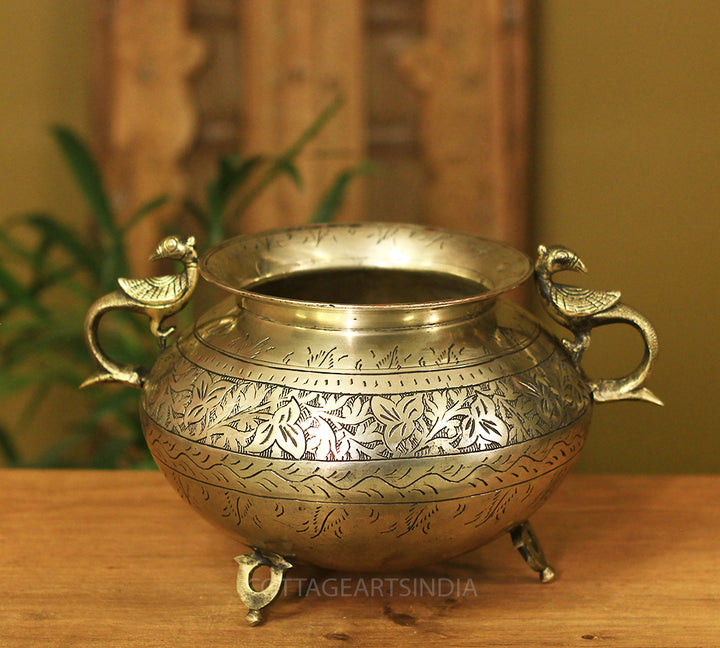 Brass Vintage Carved Planter