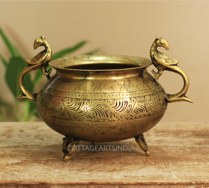 Brass Vintage Carved Planter