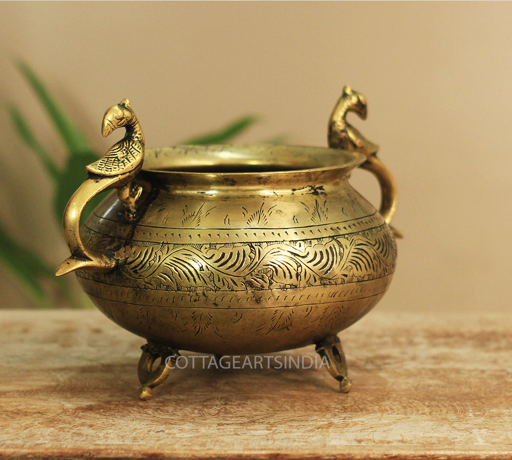 Brass Vintage Carved Planter