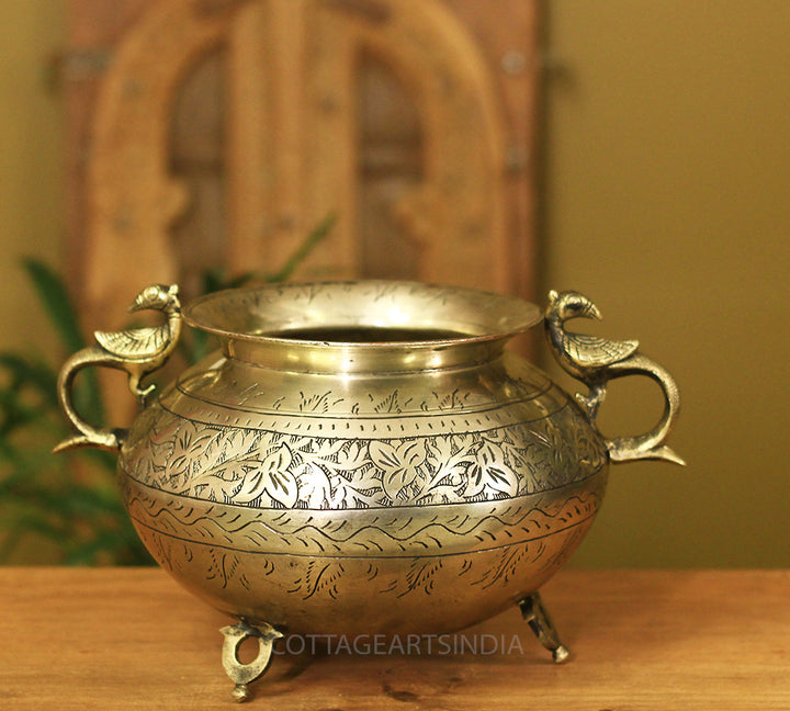 Brass Vintage Carved Planter