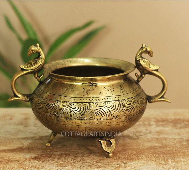 Brass Vintage Carved Planter