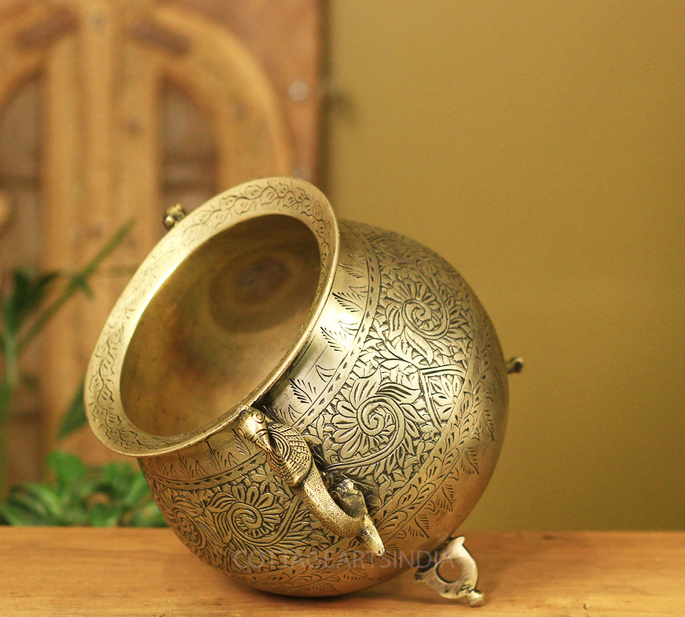 Brass Vintage Carved Planter