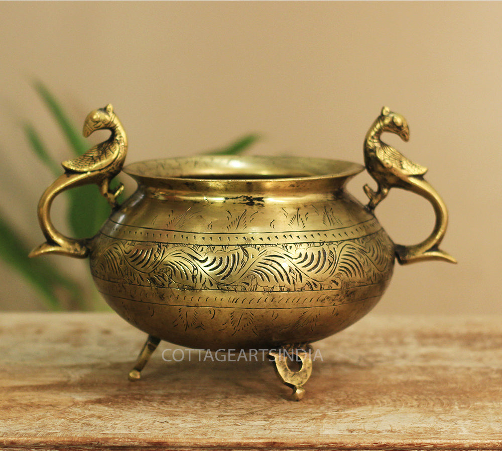 Brass Vintage Carved Planter