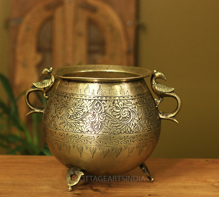 Brass Vintage Carved Planter