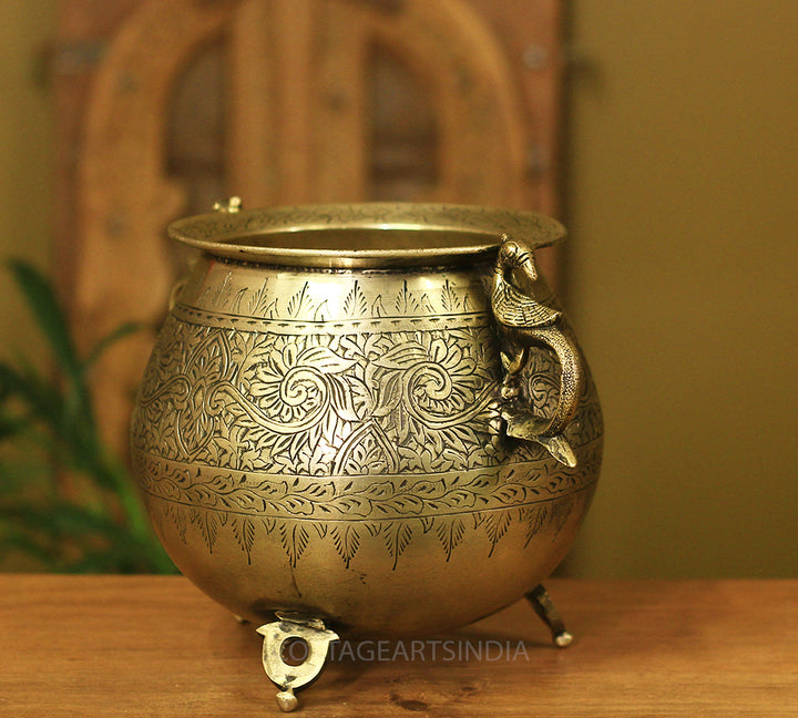 Brass Vintage Carved Planter