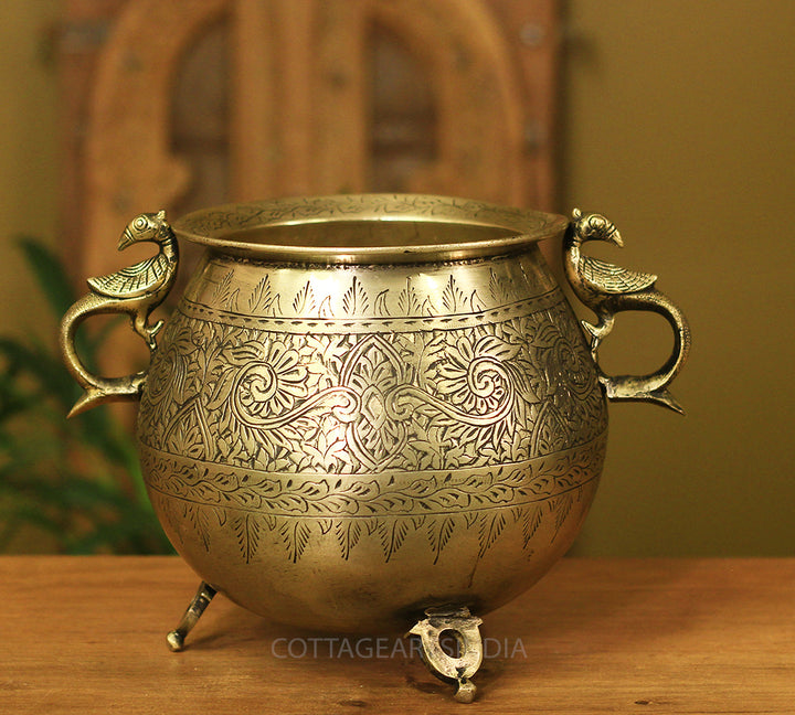 Brass Vintage Carved Planter