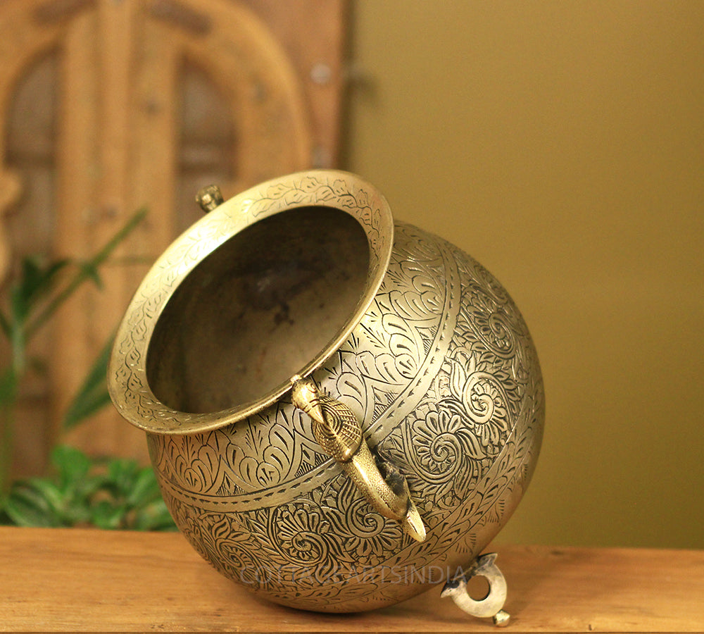 Brass Vintage Carved Planter