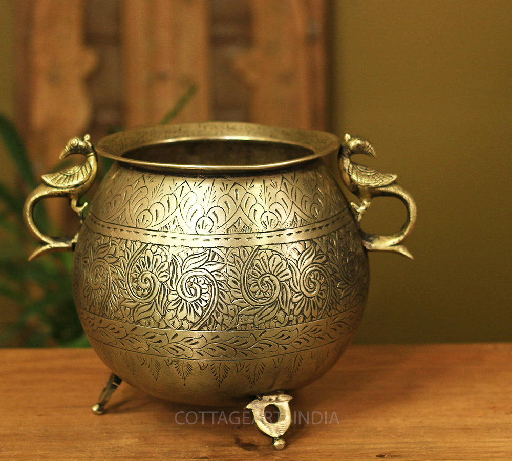 Brass Vintage Carved Planter