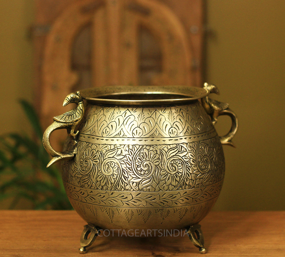 Brass Vintage Carved Planter