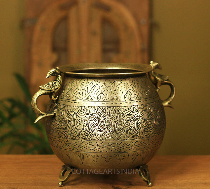 Brass Vintage Carved Planter