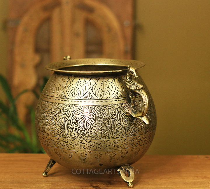 Brass Vintage Carved Planter