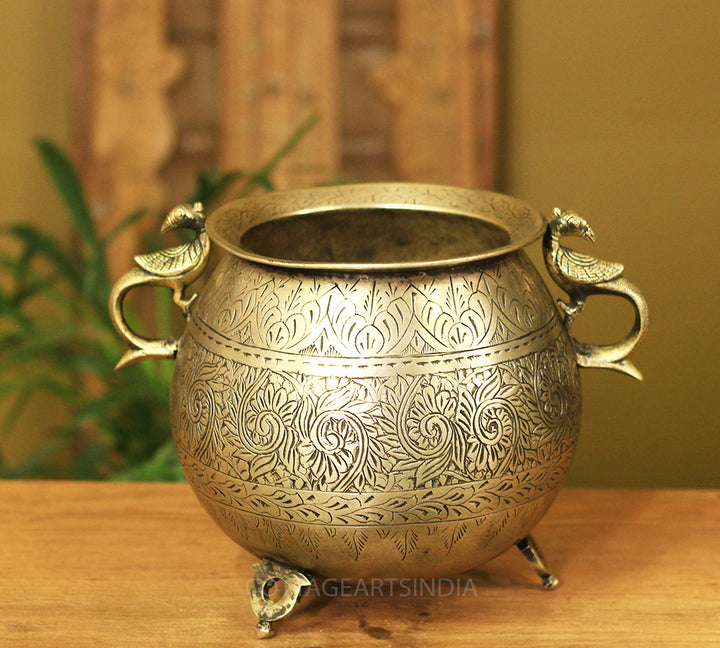 Brass Vintage Carved Planter