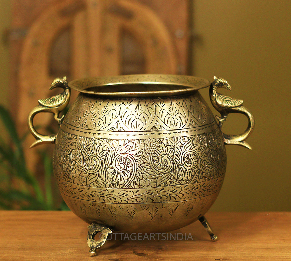 Brass Vintage Carved Planter