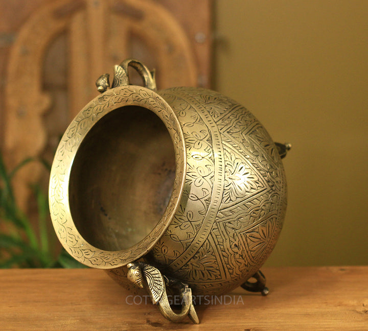 Brass Vintage Carved Planter