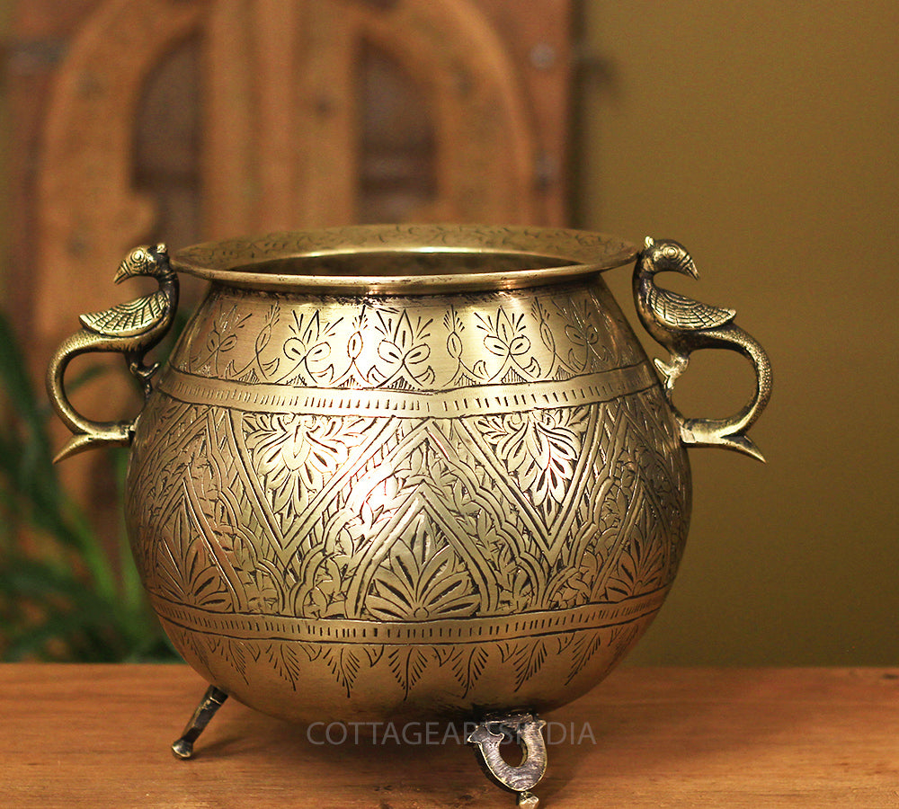 Brass Vintage Carved Planter