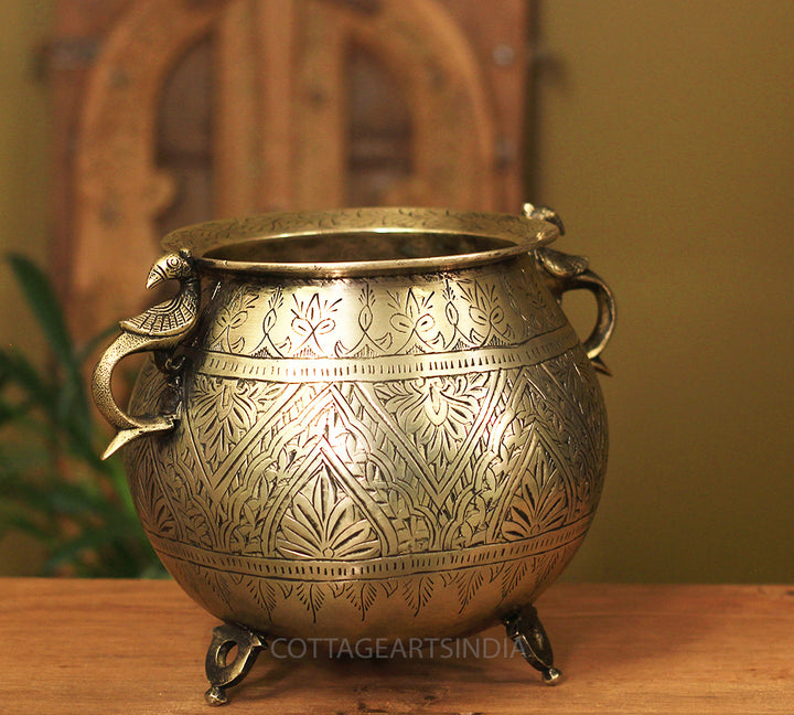 Brass Vintage Carved Planter