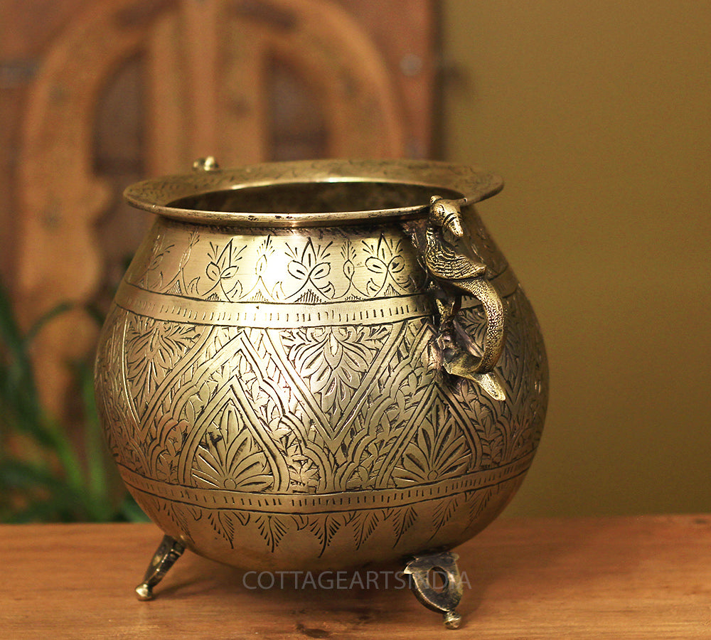 Brass Vintage Carved Planter