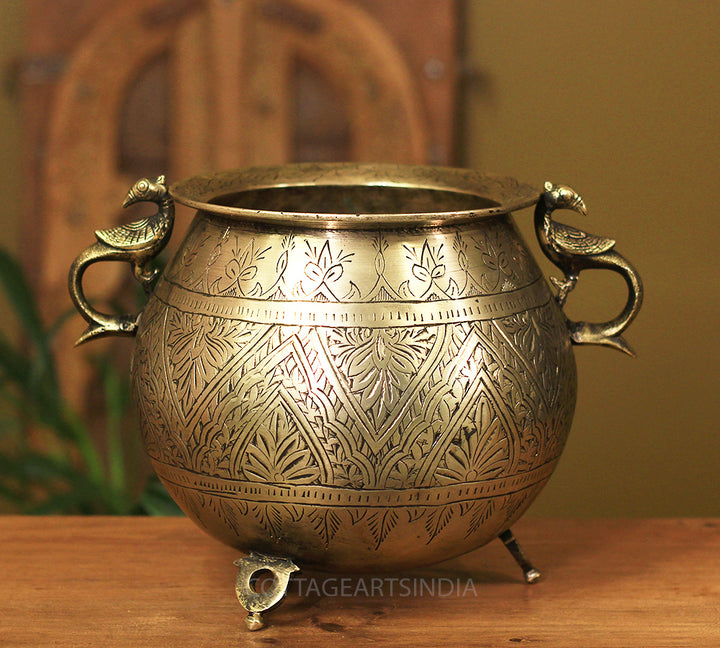 Brass Vintage Carved Planter