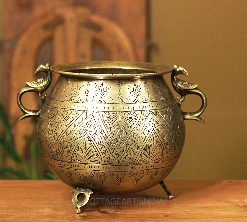 Brass Vintage Carved Planter