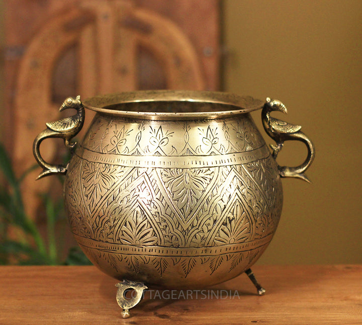 Brass Vintage Carved Planter