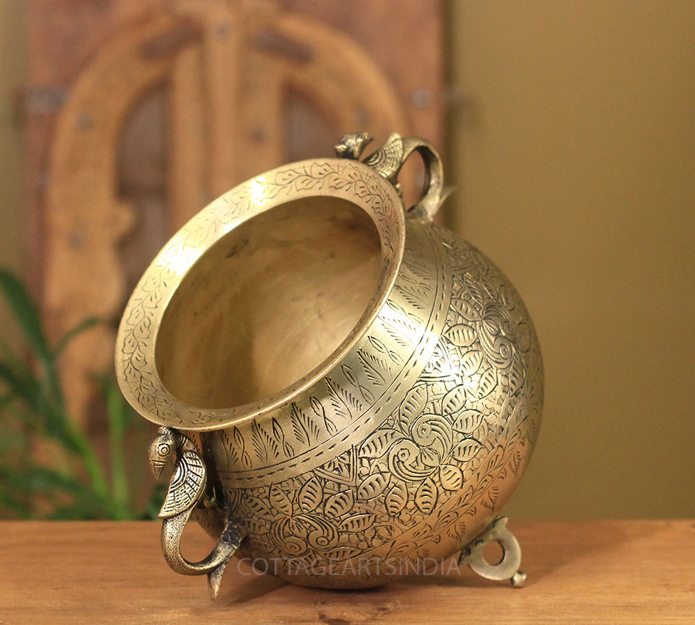 Brass Vintage Carved Planter