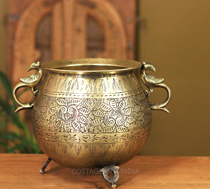 Brass Vintage Carved Planter