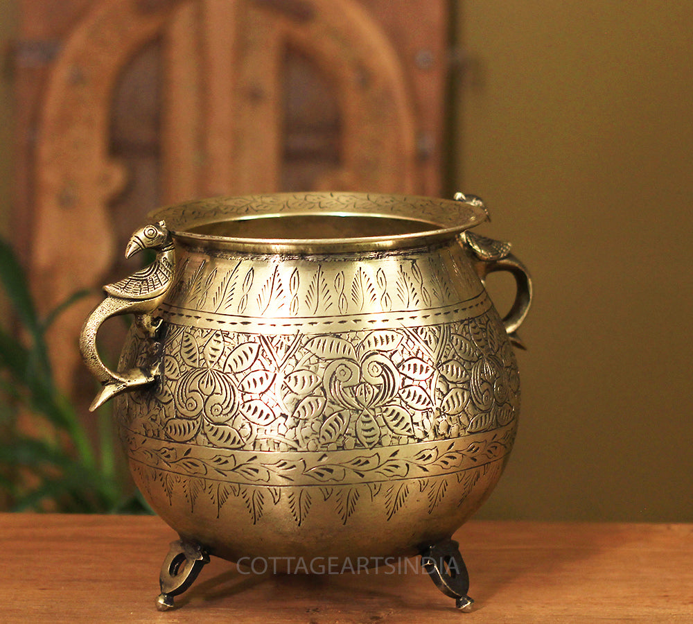 Brass Vintage Carved Planter