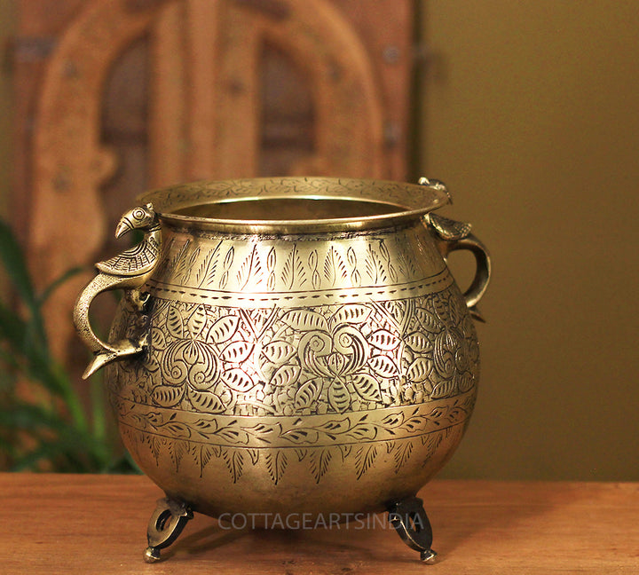 Brass Vintage Carved Planter