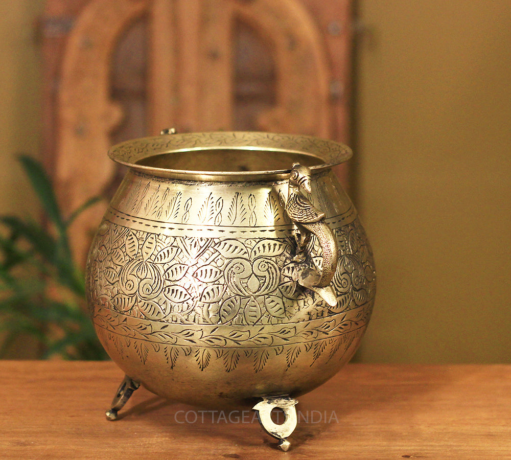 Brass Vintage Carved Planter