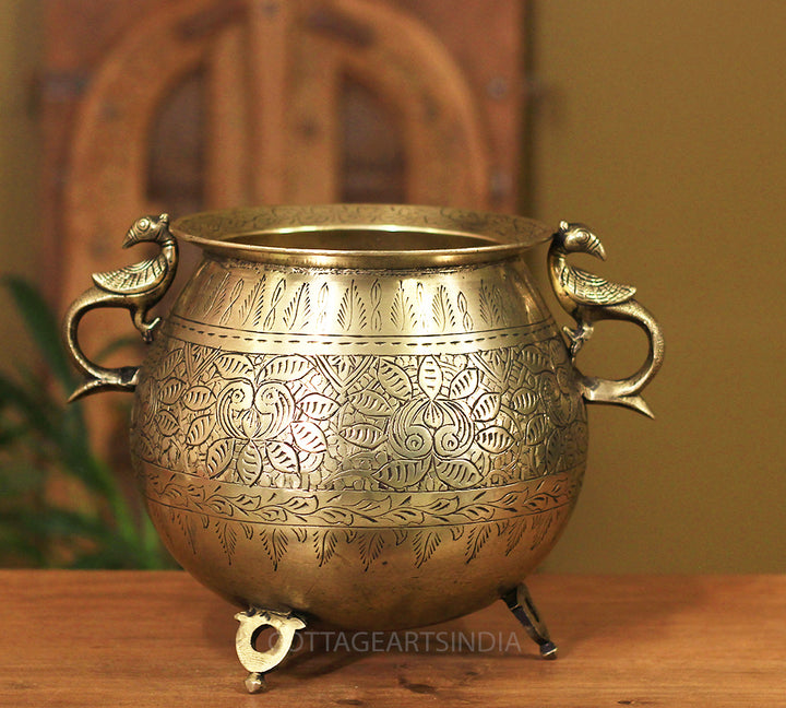 Brass Vintage Carved Planter