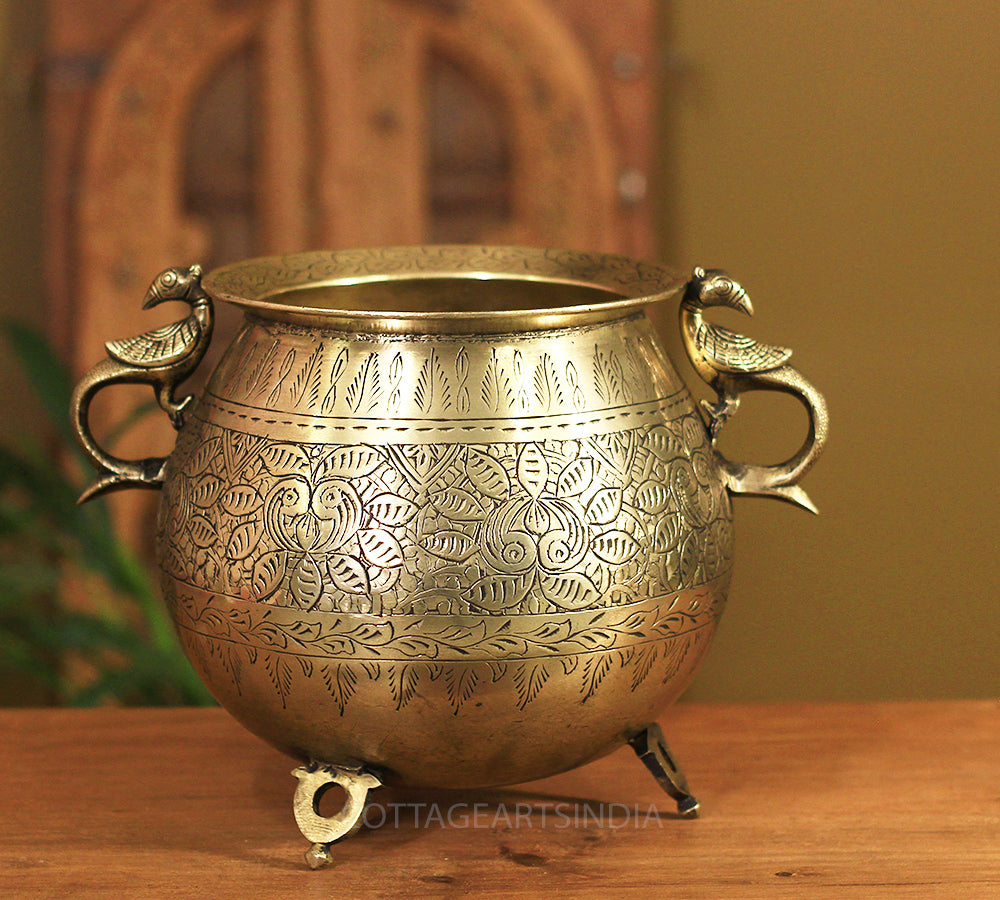 Brass Vintage Carved Planter