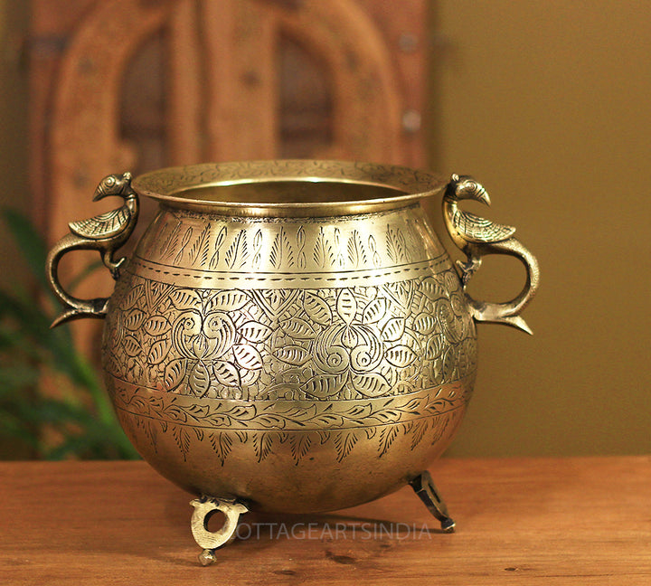 Brass Vintage Carved Planter