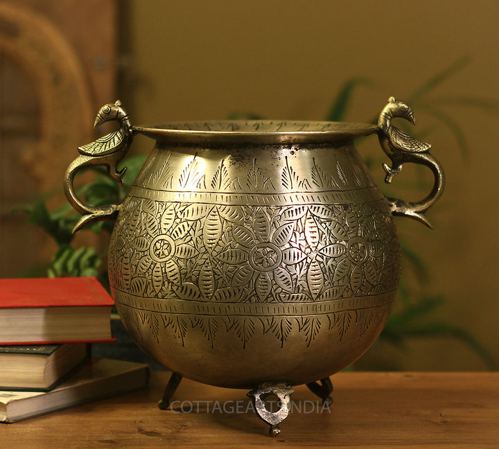 Brass Vintage Carved Planter